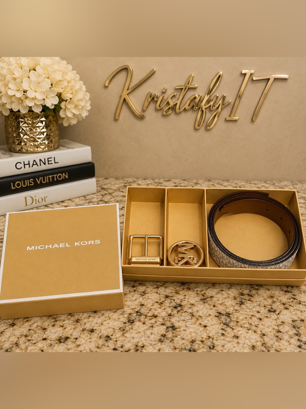 NWT Michael Kors Tanwan Genuine Leather MK Logo Belt XL With Box